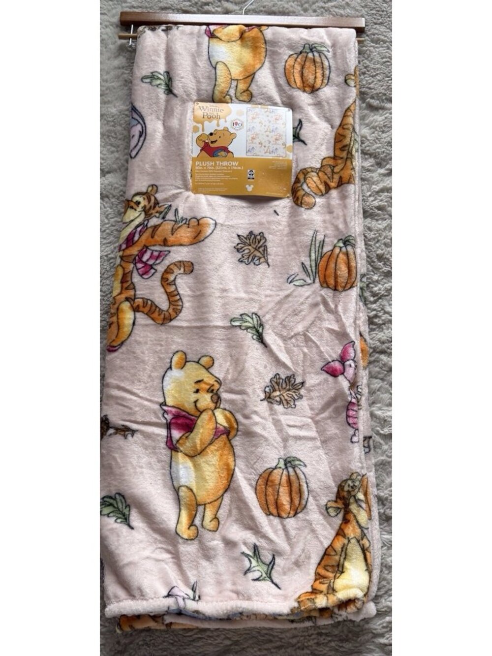 Disney Winnie The Pooh & Friends Fall Leaves Autumn Throw Blanket 50” X 70” NEW